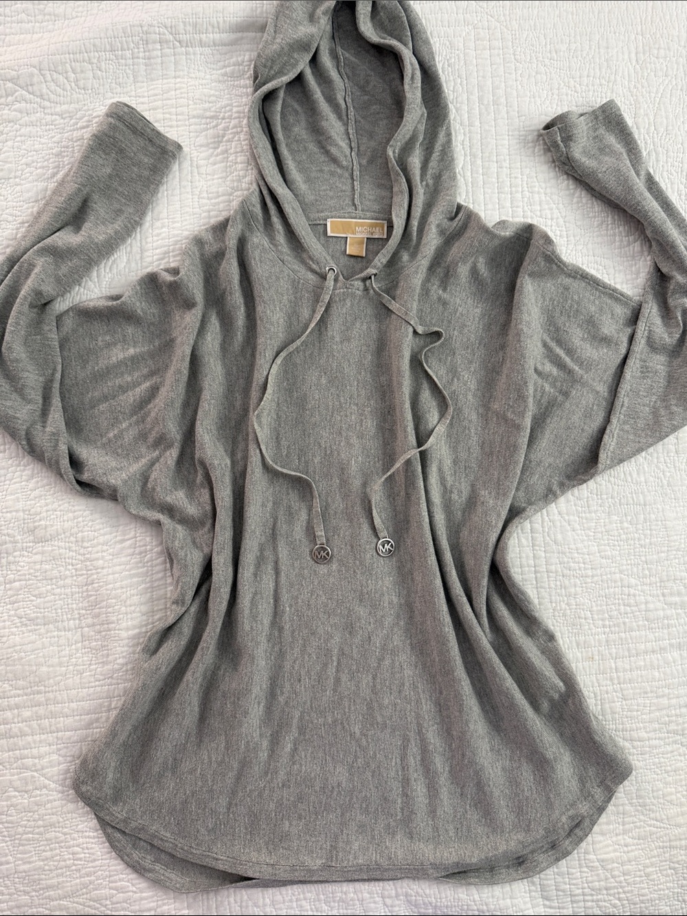 Michael Kors Gray Hooded Lightweight Knit Top Size XL